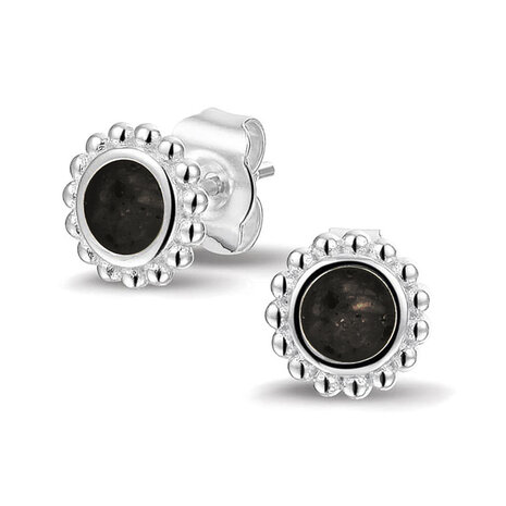 Zilveren as oorknopjes rond met bolletjesrand | sy-303 S
