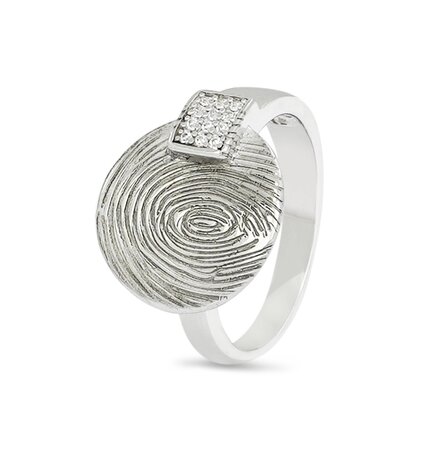Ring met ronde schijf  vingerafdruk en zirkonia | sy-413 S