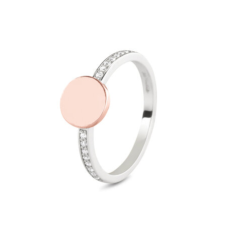 Ring bicolour met Zirkonia en ronde schijf voor gravure | sy-459 SY