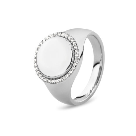 Zilveren ronde as zegelring voor gravure met Zirkonia | sy-464 S