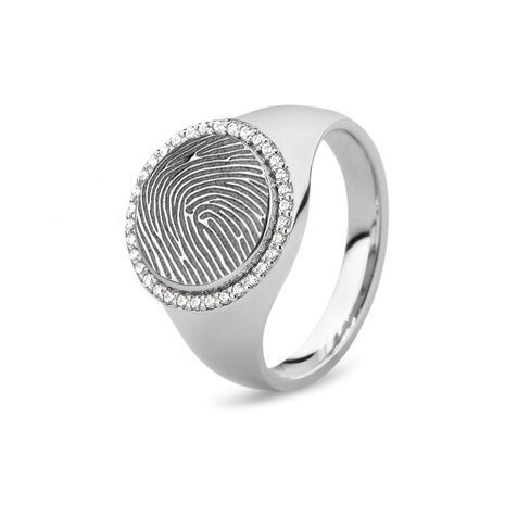 Zilveren ronde as zegelring voor gravure met Zirkonia | sy-464 S