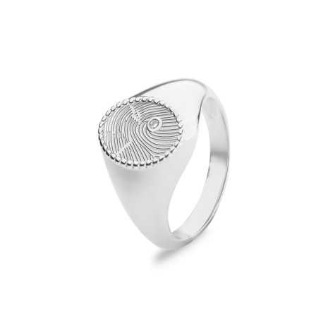 Zilveren ovale zegelring met diamant en vingerafdruk | sy-472 S