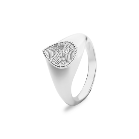 Zilveren druppelvormige zegelring met diamant en vingerafdruk | sy-473 S