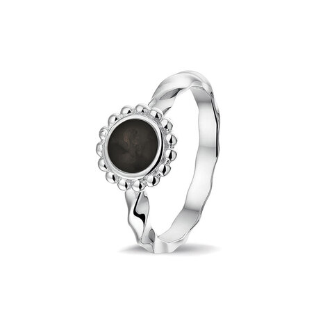 Zilveren gedraaide as ring met parelrand  rond | sy-RG 030