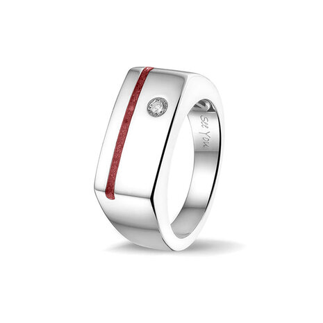 Zilveren as ring  model enkele lijn met Zirkonia | sy-RG 040