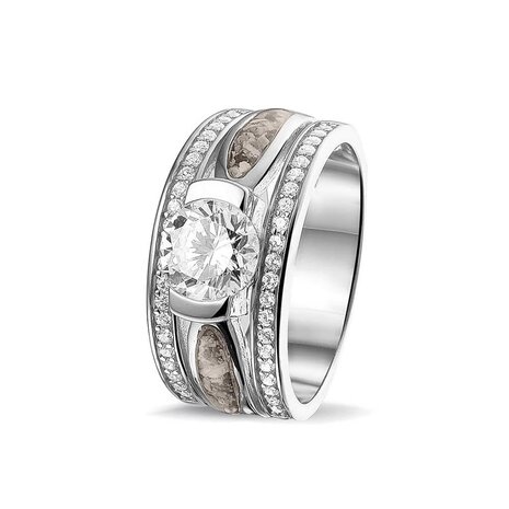 Zilveren as ring  breder model met Zirkonia en 2 as ruimtes | sy-RG 041