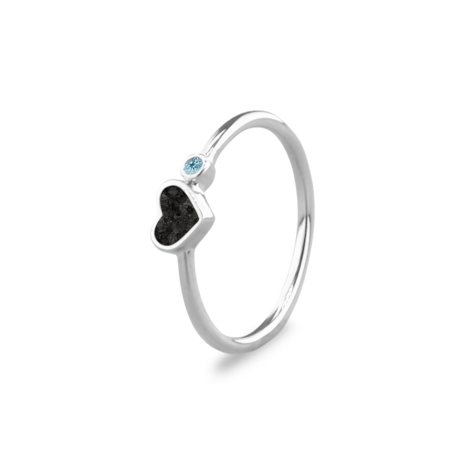 Zilveren ring enkel met as hartje en geboortesteen  | sy-RG 057