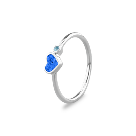 Zilveren ring enkel met as hartje en geboortesteen  | sy-RG 057
