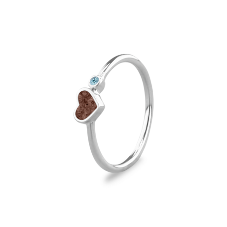 Zilveren ring enkel met as hartje en geboortesteen  | sy-RG 057