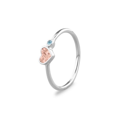 Zilveren ring enkel met as hartje en geboortesteen  | sy-RG 057