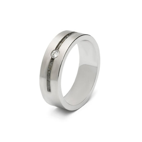 Zilveren as ring 6 mm met 2 smalle strepen en Zirkonia | sy-RS 007