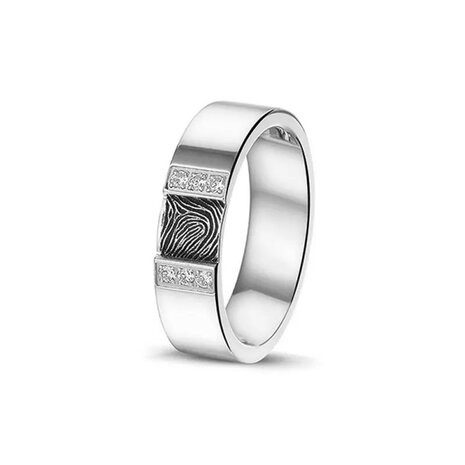 Zilveren ring effen gepolijst met vingerafdruk en Zirkonia | sy-RS 409