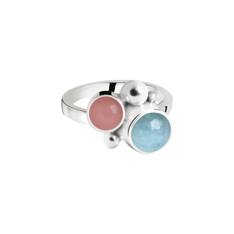 Zilveren elegante asring met aquamarijn en guavekwarts| tw-553