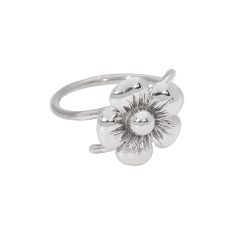 Zilveren elegante as ring met gestileerde bloem | tw-818