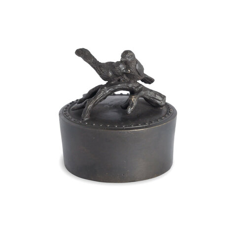 Handgemaakte mini urn van brons met vogels op een tak| ds-B-03