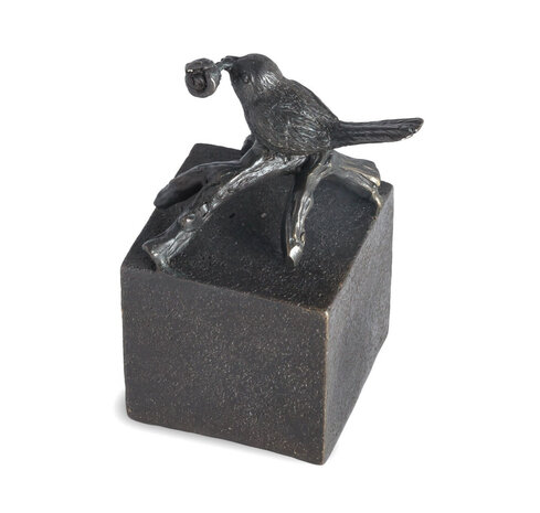 Handgemaakte mini urn van brons met vogel op een tak| ds-B-06