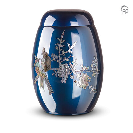 Glasfiber urn blauw vogels op tak | fp-GFU 218