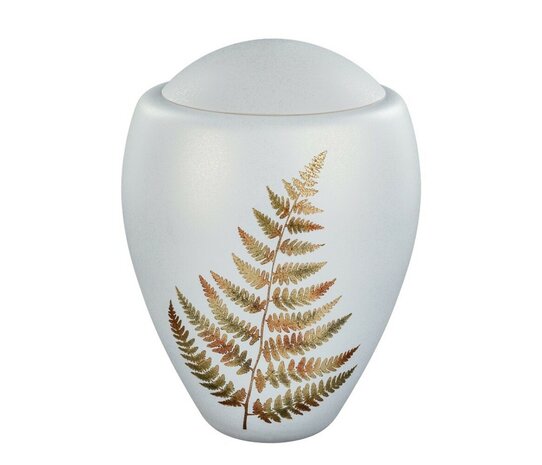 Glazen urn Boheems kristal wit met varen | ds-GU107FW