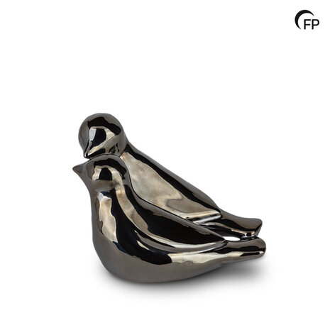 Keramische kunst urn keepsake Whistling Bird model 2 vogels zilverkleur | fp-FPU 087