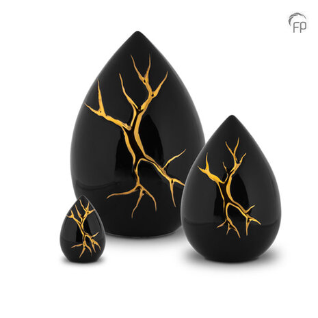 Keramische urn Kintsugi glans zwart medium | fp-KU 198 M