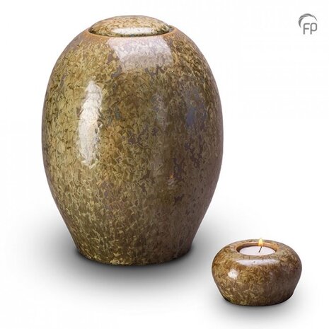 Keramische urn Pottery Bonny okergeel met kaarsenhouder keepsake | fp-KU 303 K
