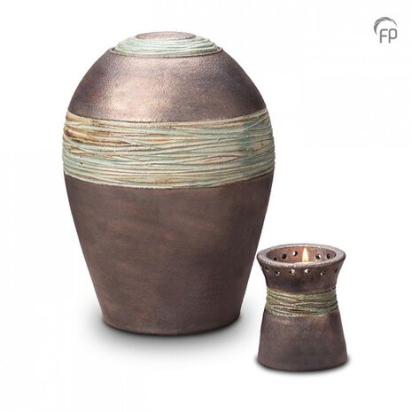 Keramische urn Pottery Bonny metallic en jade groen met kaarsenhouder keepsake | fp-KU 304 K