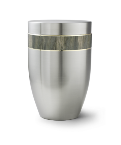 Klassieke metalen sierurn Edition Melina zilverkleurig met driftwood houtmotief   | vo-2743