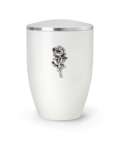 Klassieke metalen sierurn Edition Melina wit met roos  | vo-370043