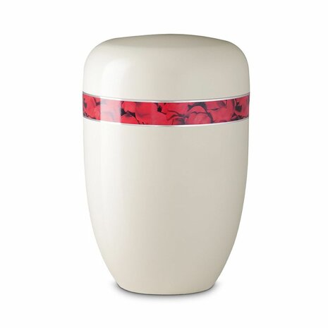 Metalen urn wit met decoratieve afbeelding rozen | wd-UH3824