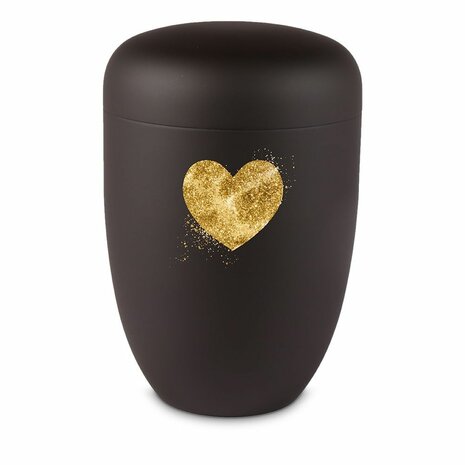 Metalen urn zwart met moderne afbeelding gouden hart | wd-UH3670WD