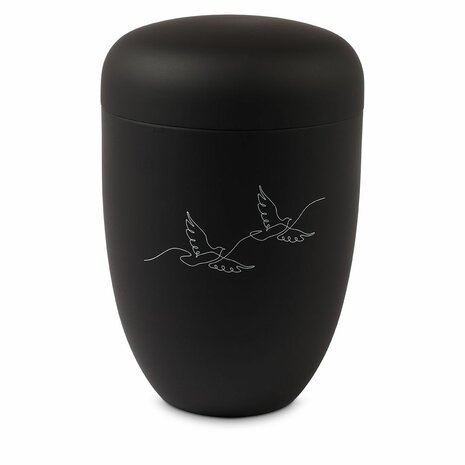Metalen urn zwart met moderne afbeelding duiven in lijnen | wd-UH3670A4WD25