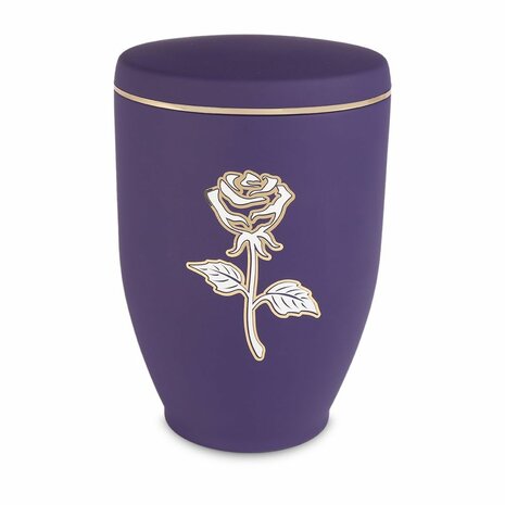 Metalen urn paars met moderne afbeelding roos in wit en goud | wd-UH7642