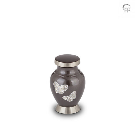 Metalen urn klassiek model in antracietgrijs met zilverkleur  en vlinders keepsake| fp-HU 110 K