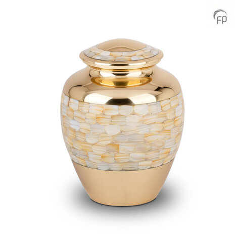 Metalen urn klassiek model in goudkleur met parelmoer| fp-HU 184