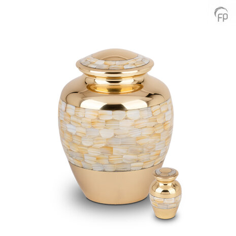 Metalen urn klassiek model in goudkleur en parelmoer keepsake | fp-HU 184 K