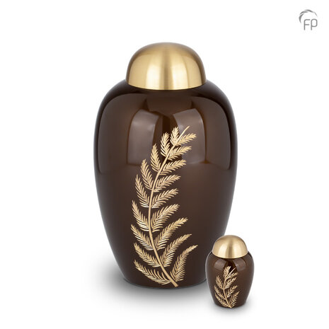 Metalen urn klassiek model in donkerbruin met goudkleur keepsake | fp-HU 240 K