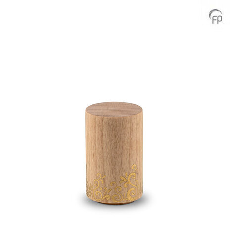 Elegante houten design urn Urna collectie cilindervorm goudkleurig versiering keepsake | fp-WU 010 K