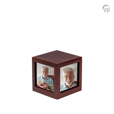 Persoonlijke handgemaakte houten MDF urn met foto's donkerbruin groot| fp-MPG 006 L