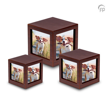 Persoonlijke handgemaakte houten MDF urn met foto's donkerbruin groot| fp-MPG 006 L