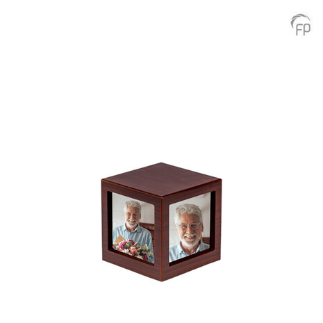 Persoonlijke handgemaakte houten MDF urn met foto's donkerbruin medium | fp-MPG 006 M