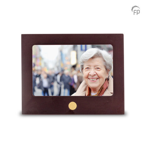 Persoonlijke handgemaakte houten MDF urn fotolijstje met ashouder bordeaux rood| fp-MPG 100 K