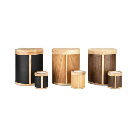 Handgemaakte houten kleine urn waxinehouder | mk-Crossover donker en licht eiken klein
