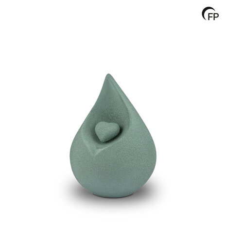 Biologische mini urn Celest model traan met hartje patinagroen | fp-FPU 024 S