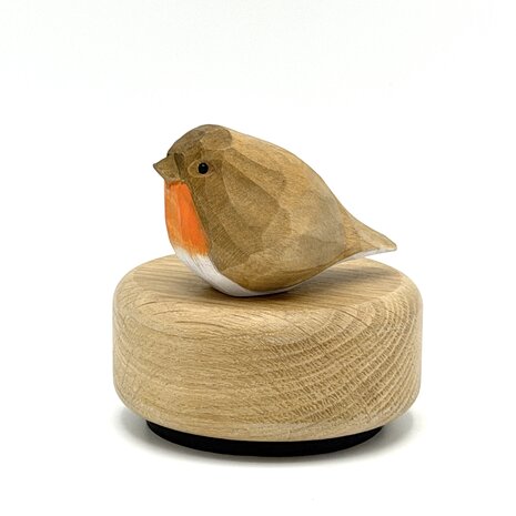 Houten mini urn vergeet me nietje met roodborstje | hu-DHU A 121
