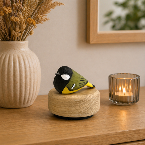 Houten mini urn vergeet me nietje met koolmees | hu-DHU A 122