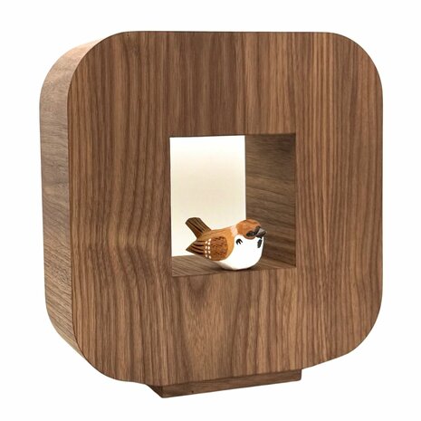 Houten grote urn Linde notenhout met musje | hu-DHU A 306