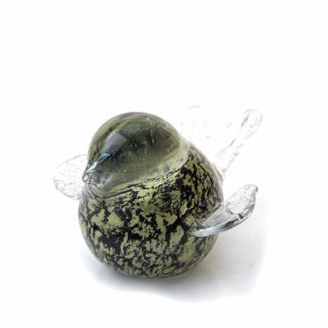 Glazen geblazen vogel urn groen zwart met vleugel | ls-KUW.12.GR.BC