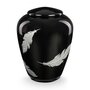Glazen urn Boheems kristal  blinkend zwart met zilveren veren | ds-GU103SF