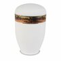 Metalen urn wit met moderne afbeelding bankje in het bos | wd-UH8314