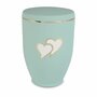 Metalen urn licht groen met moderne afbeelding harten in wit en goud | wd-UH7625